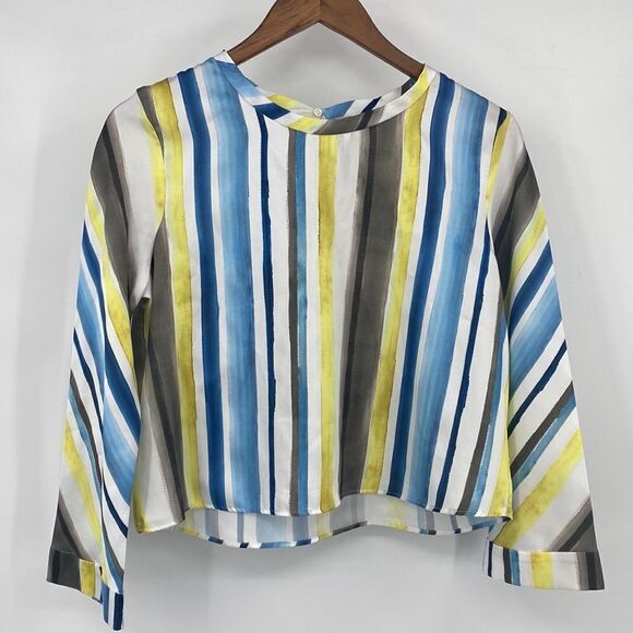 Zara Striped Long Sleeve Cropped Blouse Medium - Picture 2 of 8